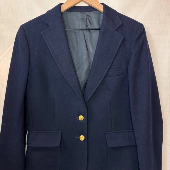 VINTAGE Wool Blazer Size M Navy Blue Academia Preppy Crest Gold School‎ Uniform - Picture 2 of 16